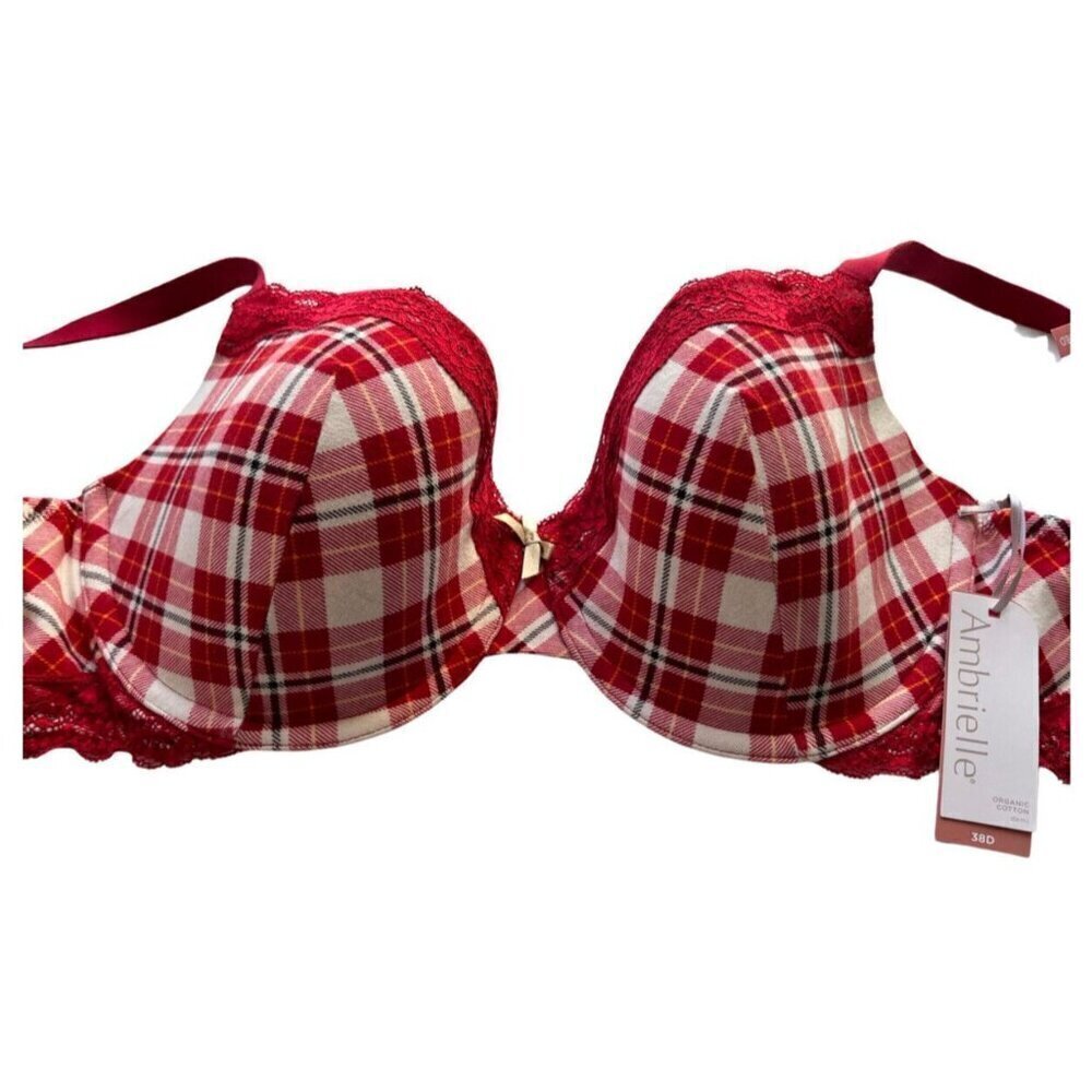 Ambrielle Organic Cotton Demi Classic Racerback Red Plaid Bra Size 38D - Picture 11 of 11